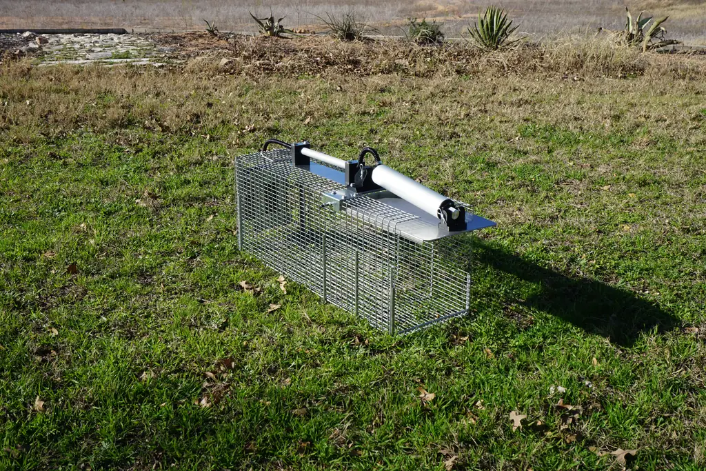 A fully set up OcuTrap sitting on grass