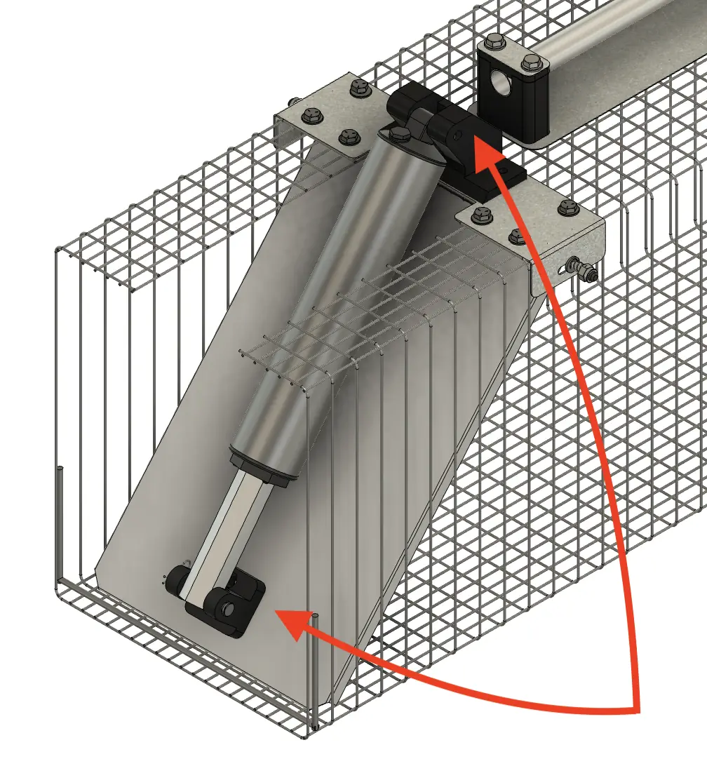 The motor fitted inside the cage, with arrows pointing to its top and bottom attachment points